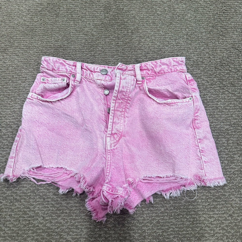 Zara Pink Jean Shorts Distressed High-Waisted